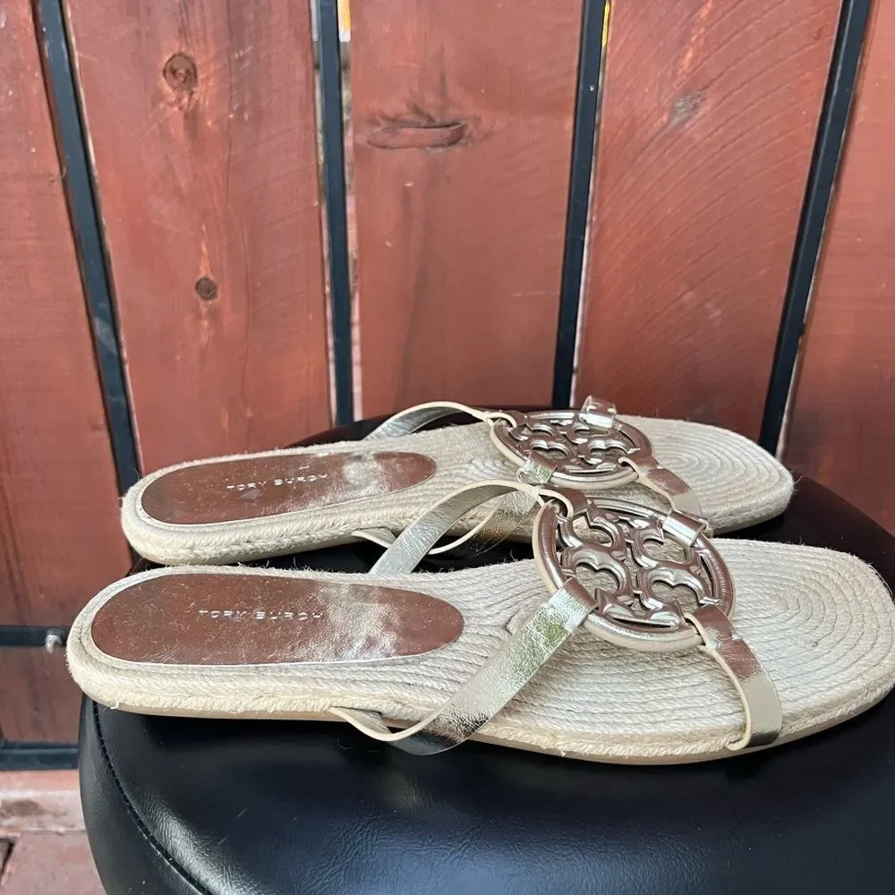TORY BURCH bombe miller espadrille slide in gold size 10